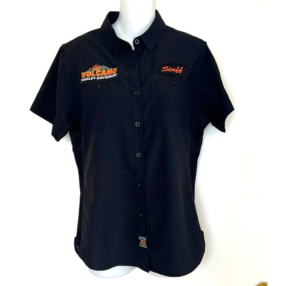 AUTH HARLEY DAVIDSON VOLCANO STAFF BUTTON UP BLOUSE SIZE SMALL